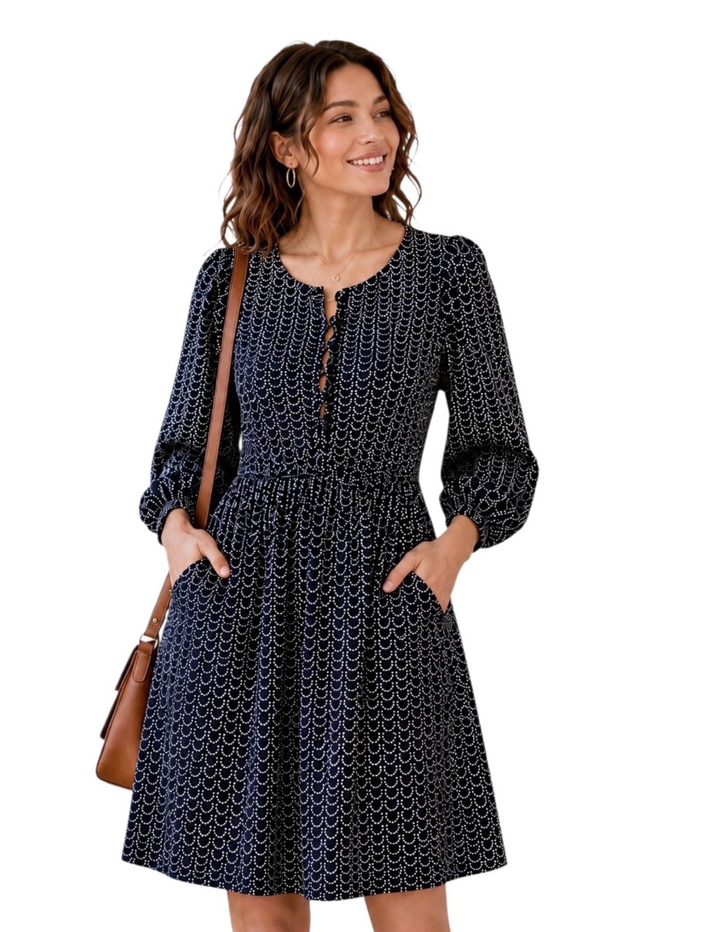 Anthropologie Maeve Nilaya Fit and Flare Dress Navy Print Pockets XS